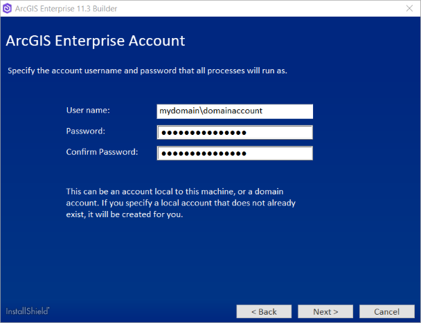 Wenn Sie ein Domänenkonto angeben, muss dieses bereits vorhanden sein. Wenn Sie ein Domänenkonto angeben, muss dieses bereits vorhanden sein.