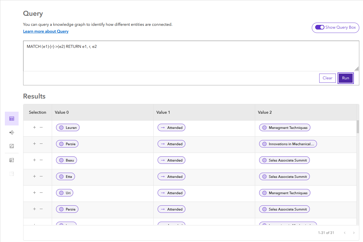 Es werden miteinander verbundene Entitäten und die Entitäten, die diese miteinander verbinden, zurückgegeben. Es werden miteinander verbundene Entitäten und die Entitäten, die diese miteinander verbinden, zurückgegeben.